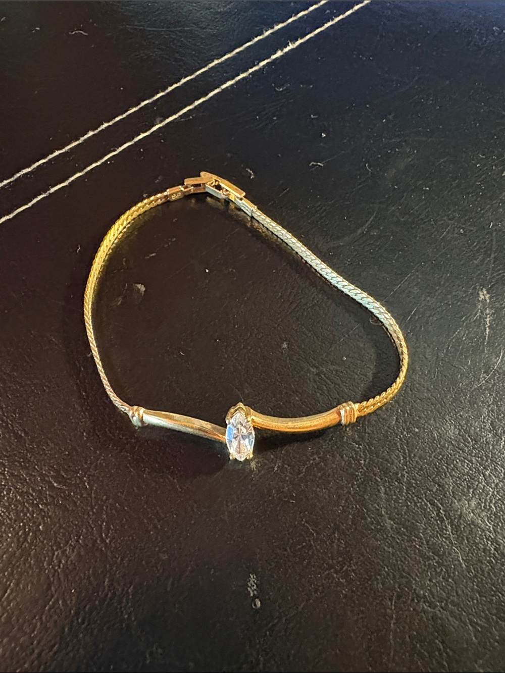 Avon Gold-Tone Bracelet with Clear Crystal Center
